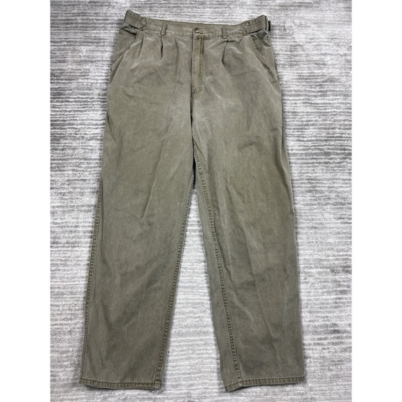 Vintage‎ Woolrich Pant Mens 38x30 Green Pleated High Rise Hook Loop Sides - Picture 1 of 12